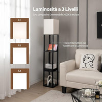 Lampada da Terra con Mensola, Cassetto e Porta USB, Lampadina 5000K LED Inclusa, 3 Regolazioni di Luminosità, Lampada a Stelo per Soggiorno e Camera da Letto