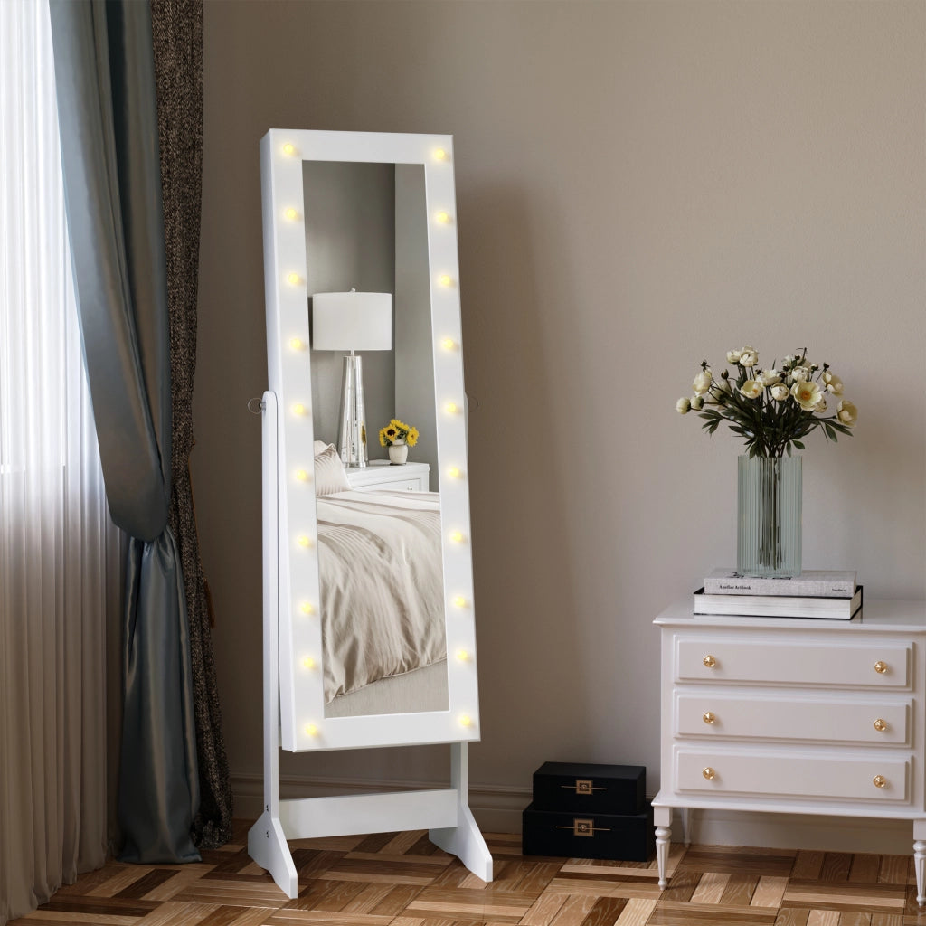 Armadio Portagioielli con Specchio e Luci LED ¨C Zephmum ¨C Legno Bianco 40x37x146 cm