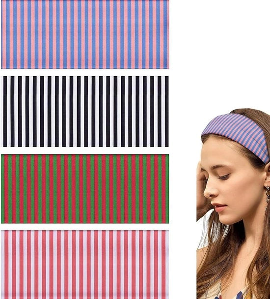 Benda per capelli con strisce per donne - set da 4 pezzi | Ampio e anti-slip | Bandane moda per allenamento, yoga e corsa | Accessori per capelli