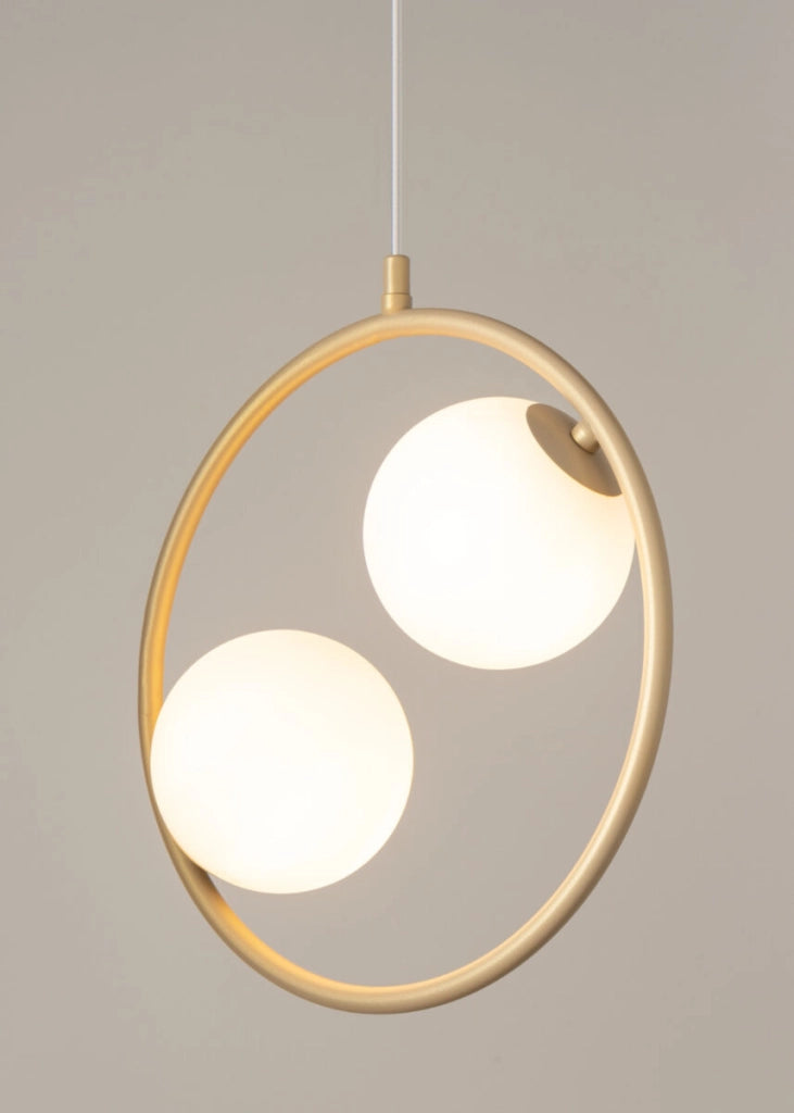 Lampada sospensione Aqua oro, 2 sfere vetro, 2xG9 Sigma