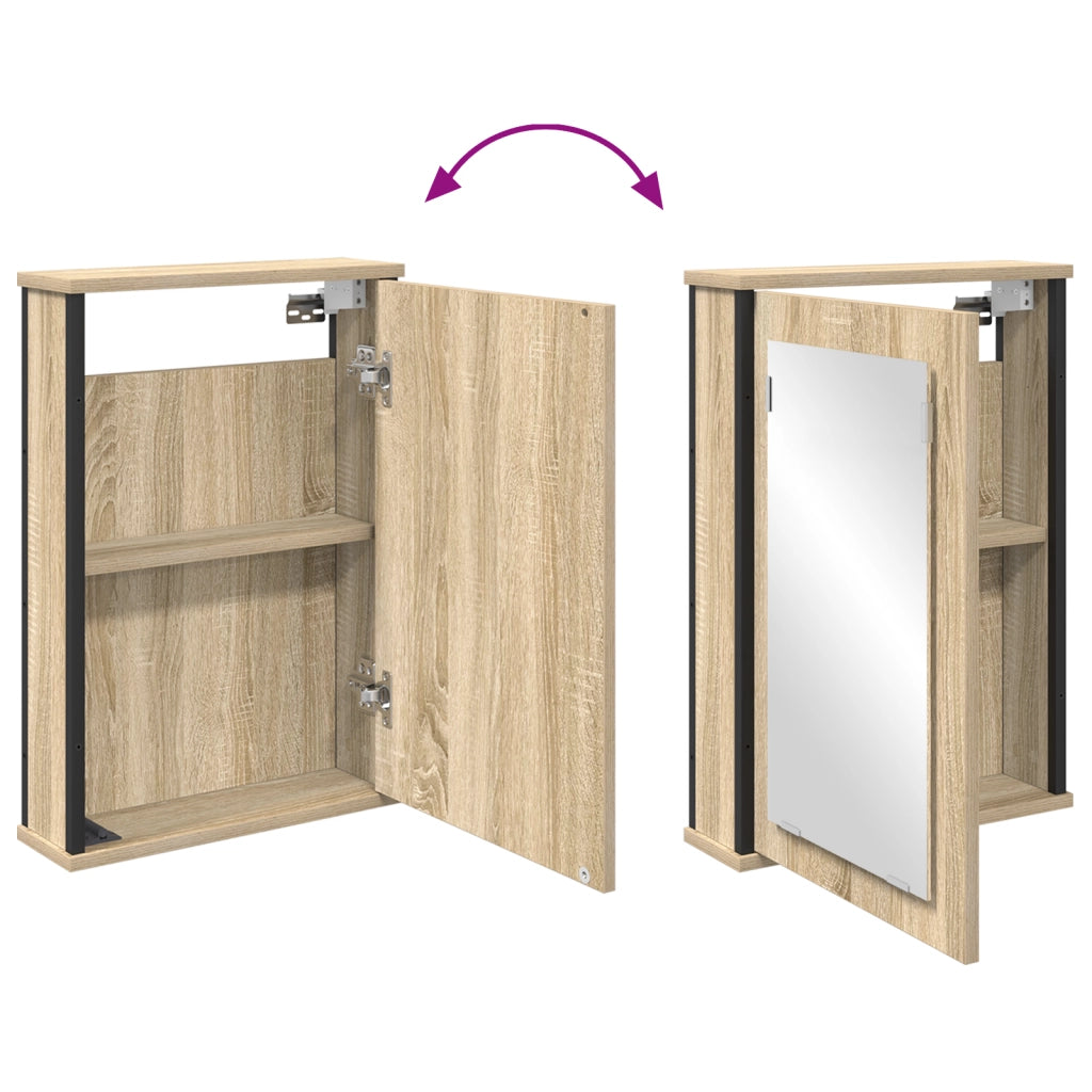 Armadietto a Specchio Rovere Naturale Truciolato, vetro, metallo