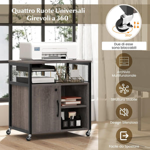 Armadietto per Archivio con Ruote, Mobile Per Documenti con 2 Scomparti, Ripiani Regolabili, Interfaccia USB e TYPE-C, per Soggiorno, Ufficio, Studio, 60 x 43,5 x 65,5 cm (Grigio)