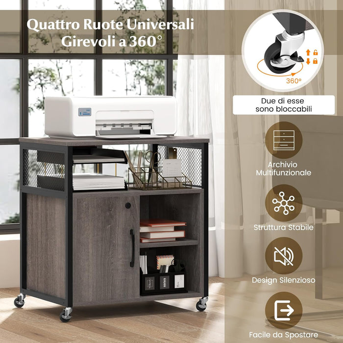Armadietto per Archivio con Ruote, Mobile Per Documenti con 2 Scomparti, Ripiani Regolabili, Interfaccia USB e TYPE-C, per Soggiorno, Ufficio, Studio, 60 x 43,5 x 65,5 cm (Grigio)