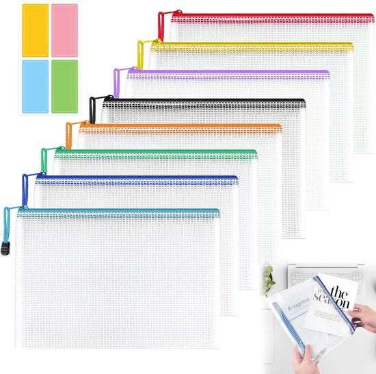 Documenti A4 con chiusura a righello, 8 pezzi, impermeabili, adatti per documenti, carta, cosmetici, ecc.