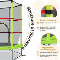 Trampolino Elastico Bambino in Acciaio, Tappeto Elastico Bambini da Esterno e da Interno, con Rete e Cusicnetti Antiscivolo