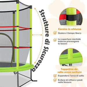 Trampolino Elastico Bambino in Acciaio, Tappeto Elastico Bambini da Esterno e da Interno, con Rete e Cusicnetti Antiscivolo