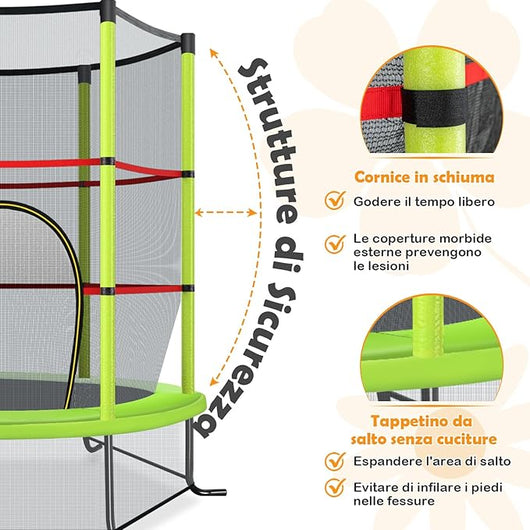 Trampolino Elastico Bambino in Acciaio, Tappeto Elastico Bambini da Esterno e da Interno, con Rete e Cusicnetti Antiscivolo