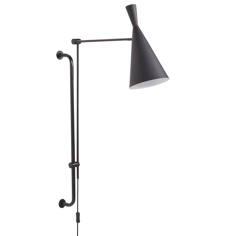 Lampada da parete moderna con paralume a cono in metallo  nero braccio regolabile e interruttore on/off soggiorno camera da letto