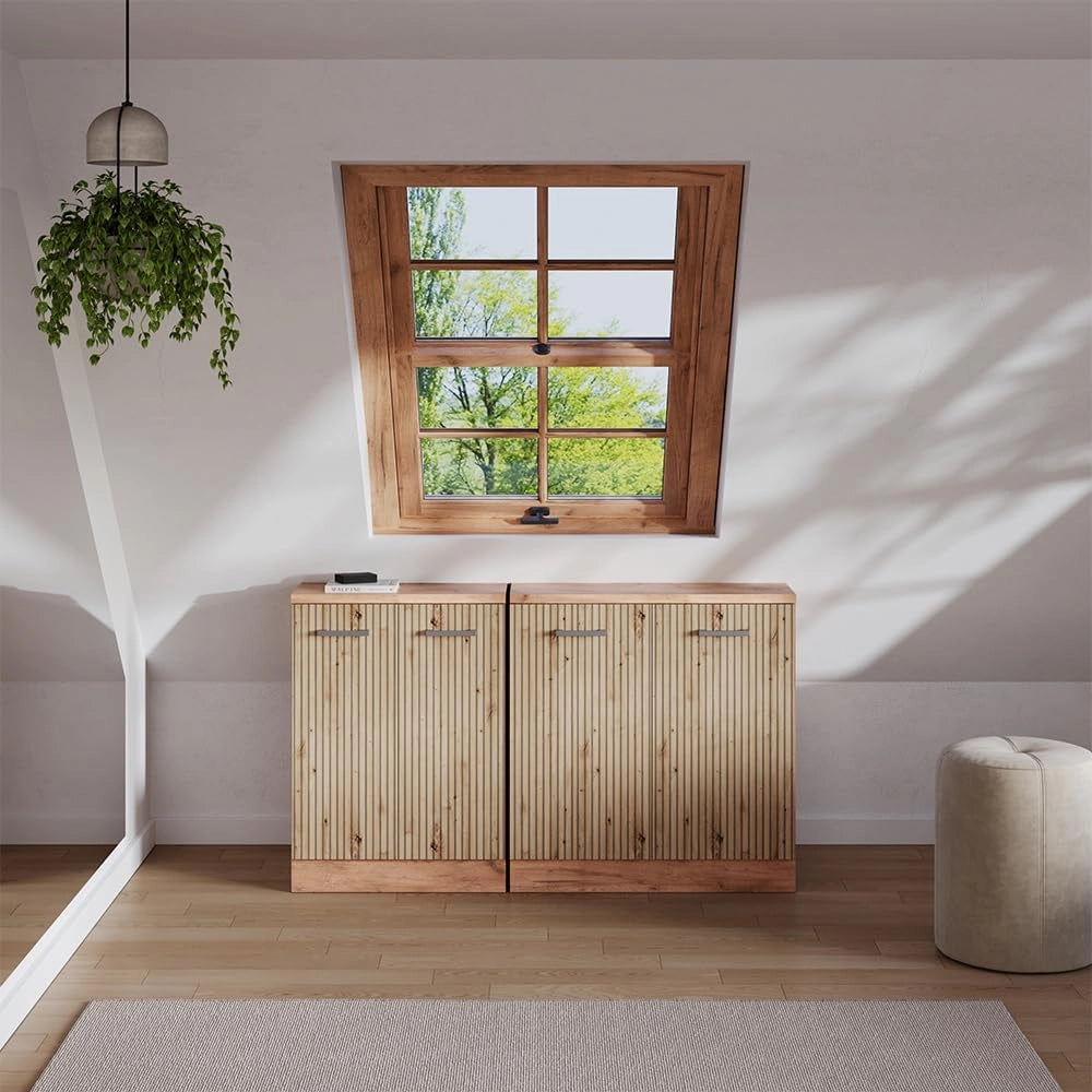 Set di mobili sottotetto Rion, Rovere artigianale, 140 cm Set di 2 carcasse armadio profondità 60 cm, adatto per il salvaspazio sotto tetti spioventi