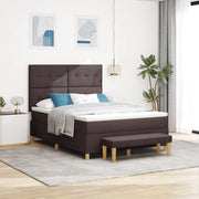 Letto Box Spring con Materasso e Panchina Marrone Scuro 160x200 cm Tessuto