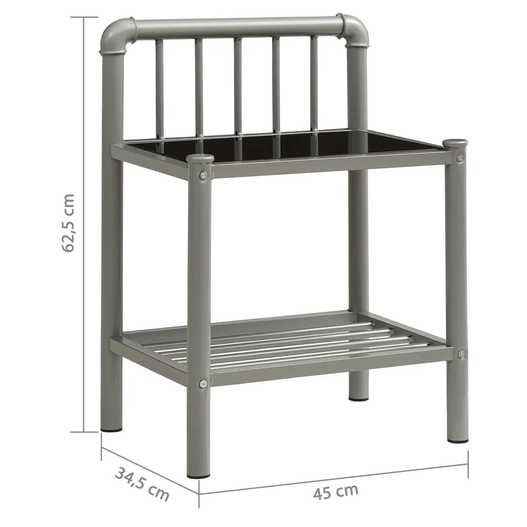Comodini 2 pz-Set di 2 Tavolino da notte Grigio e Nero in Metallo e Vetro