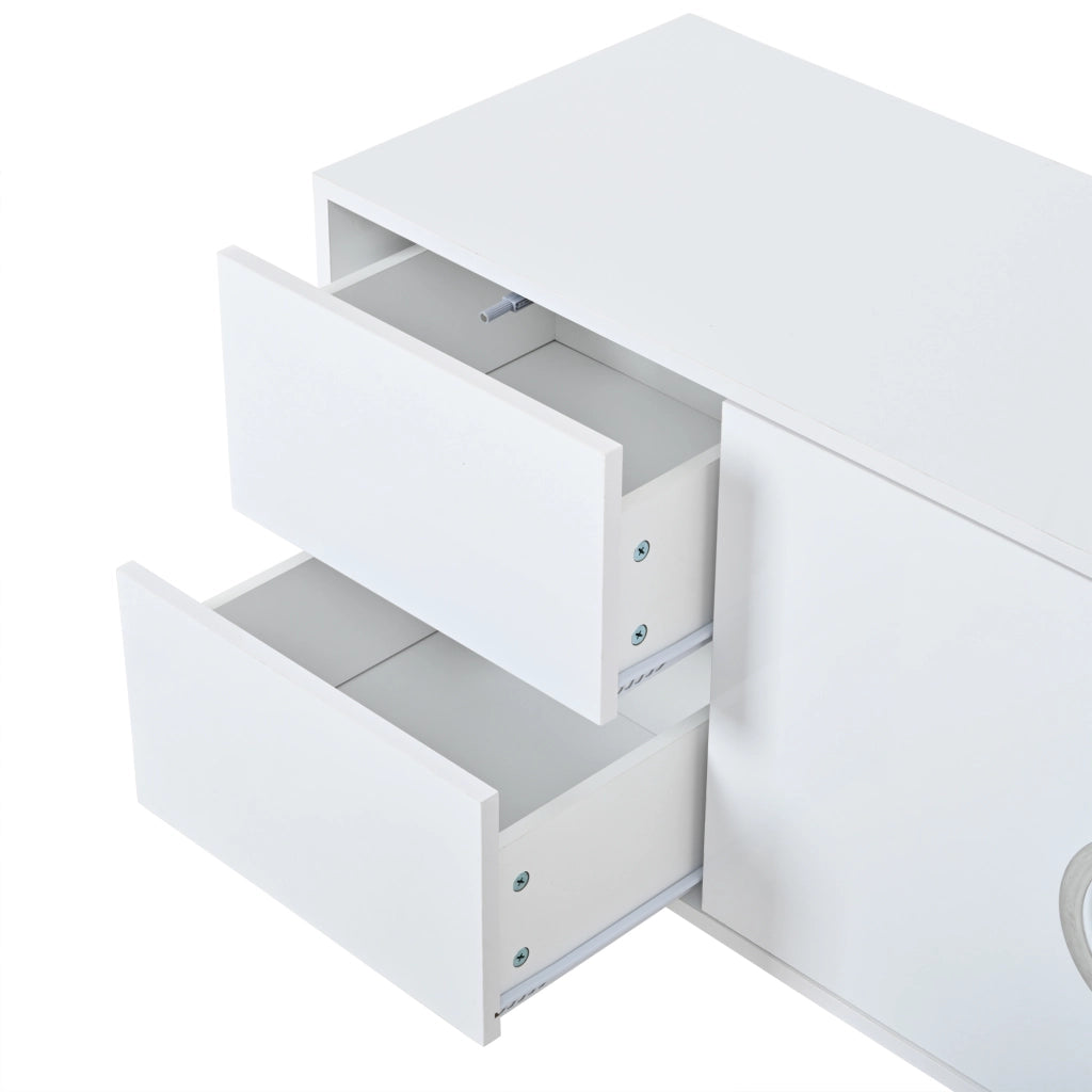 Sideboard 150 ¡Á 38 ¡Á 59,5 cm, bianco lucido, con 4 cassetti e 2 ante, struttura in MDF e piedi in metallo
