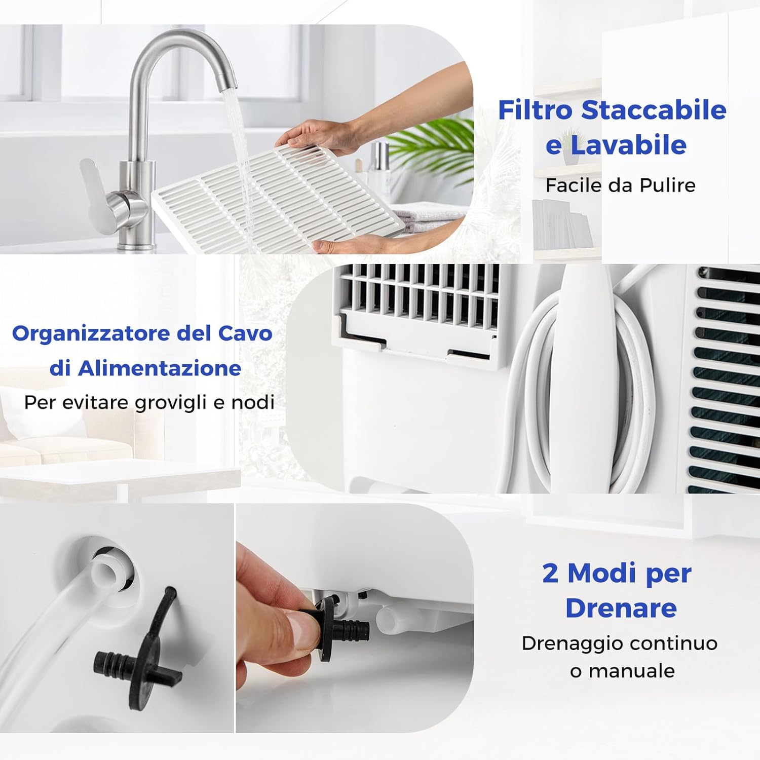 Condizionatore Portatile Caldo e Freddo, 14000BTU/4kW, 6 in 1 Con Raffreddamento, Riscaldamento, Ventola, Deumidificazione, Modalità Notturna e WiFi, 24H Timer, R290 (14000BTU|65m²) [Classe di efficienza energetica A]