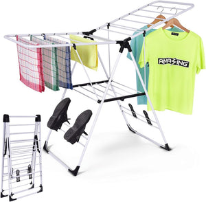 Stendibiancheria Pieghevole, Stendibiancheria da Pavimento in Acciaio Inossidabile, Robusta e Stabile, 137x56x124 cm