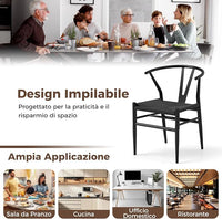 Set di 2 Sedie Sala da Pranzo, Sedie Moderna in Metallo con Seduta Intrecciato, Schienale a Forma di Y e Braccioli, Poltrone per Ufficio, Cucina e Ristorante, 46 x 59 x 73 cm (Nero)