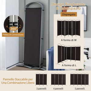 Paravento Pieghevole a 4/6 Pannelli, Separé Divisorio Interno ed Esterno, Pannelli Divisori per Camera da Letto, Ufficio e Soggiorno (331 x 188 cm 6 Pannelli, Marrone)