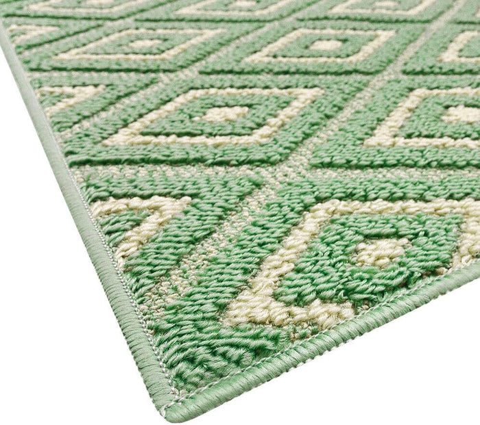 Tappeto Casa Cucina Rombi 3D 50X145 Cm Bordato Moderno Assorbente Antiscivolo Verde