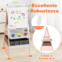 3 in 1 Cavalletto per Bambini, Cavalletto con Doppia Faccia Magnetica e Lavagna Bianca, Rotolo di Carta, 3 Bicchieri per Vernice e 2 Ceste in Tessuto, per Bambini 3-6 Anni (Bianco)