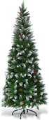 Albero di Natale Innevato 180/220 cm, Albero di Natale Slim con Pigne, Base di Metallo e Rami Rigogliosi in PVC, Ideale per Casa, Ufficio e Negozio (180 cm)