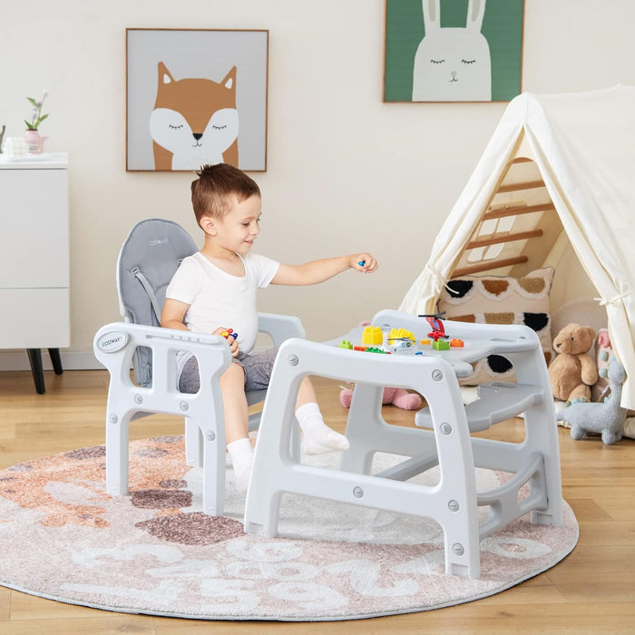 Seggiolone Pappa per Bambini 3 in 1, Seggiolone per Neonati con Vassoio Rimovibile, Cuscino, Schienale Regolabile e Cintura di Sicurezza a 5 Punti, 6-36 Mesi, Capacità 20 kg (Grigio)