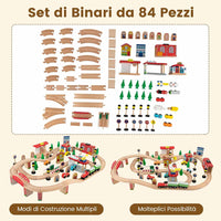 Tavolo e Set di Trenini in Legno, Tavolo Reversibile e Staccabile e Binari in Legno Massiccio, Set da Gioco Creativo 84/80 Pezzi, per Bambini 3 Anni+ (Stile 1)