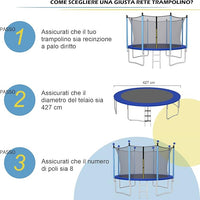 Rete di Sicurezza Sostitutiva per Trampolino da Esterno con Diametro 427 cm, con Doppia Cerniera e Fibbie Protettive