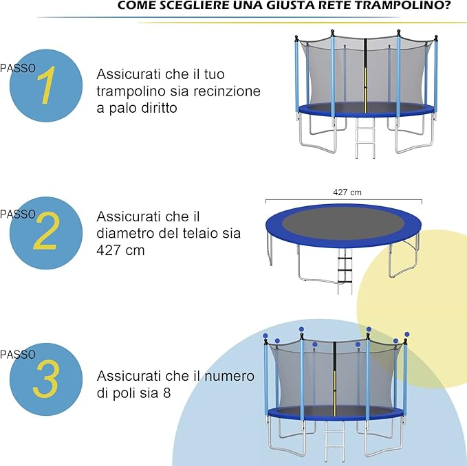 Rete di Sicurezza Sostitutiva per Trampolino da Esterno con Diametro 427 cm, con Doppia Cerniera e Fibbie Protettive