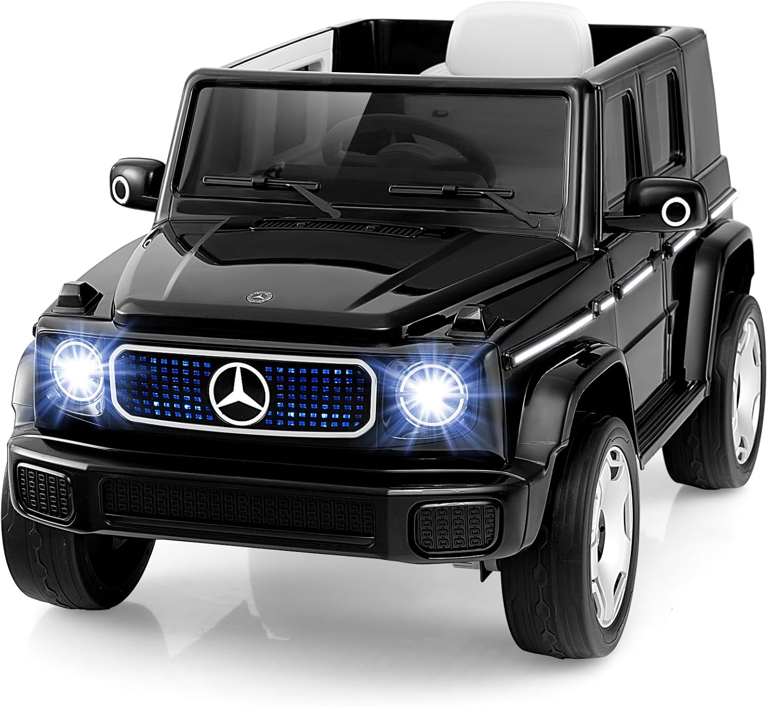 Benz Auto Cavalcabile per Bambini, Veicolo Elettrico 4WD con Telecomando Luci Musica e Clacson, Sospensione a Molla, 3-5 KM/H, per 37-96 Mesi (Nero)
