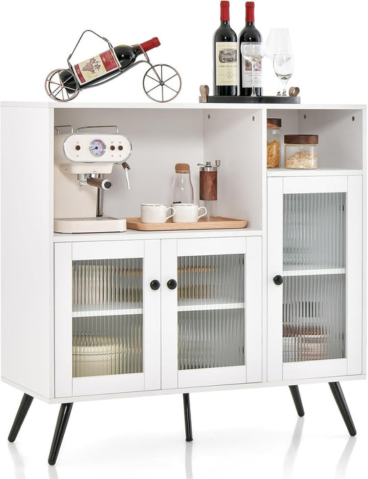 Credenza Moderna con Tanto Spazio, Mobile per Cucina con Ante in Vetro Temperato, Dispositivo Antiribaltamento e Ripiani Regolabili, per Sala da Pranzo e Cucina, 100 x 39,5 x 100 cm (Bianco)