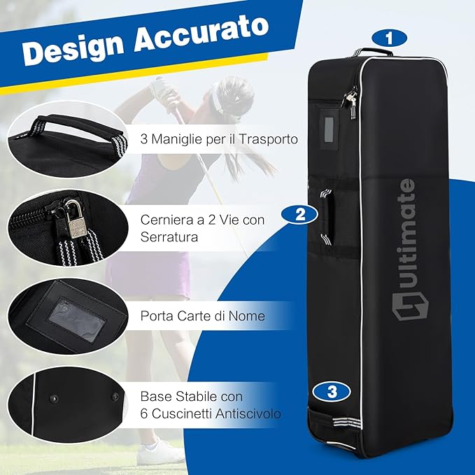 Borsa da Viaggio Golf Pieghevole con Ruote, Borsa da Golf in Tessuto Oxford Resistente ed Impermeabile, Custodia da Viaggio per Mazze da Golf per Compagnie Aeree, Nero