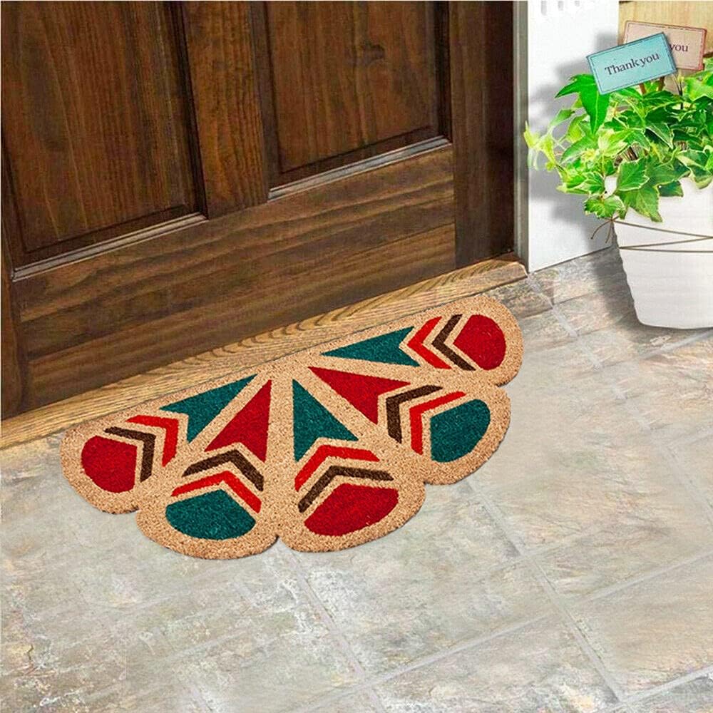 Zerbino Cocco Foglia Semiluna 40x80 cm Retro Antiscivolo RaschiaFango Ingresso Dis.A