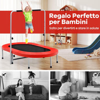 Trampolino Elastico da Interno ed Esterno, Tappetino Elastico Pieghevole per Adulti e Bambini con Maniglia Regolabile, Molle e Cuscinetto di Sicurezza, Trampolino Ovale per 2 Persone