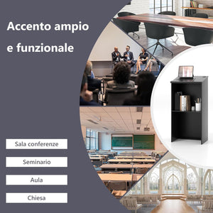 Leggio per Oratori, Podio per Conferenza con Ripiani e Fori per Cavi, Leggio da Pulpito in Legno per Aula, Ufficio, Ristorante e Seminario, Nero