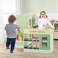 Set di Giocattoli in Legno per il Supermercato, Negozio Alimentare per Bambini con Bancone Cassa, POS, Distributore Automatico, per Bambini 3 - 8 Anni (Verde)