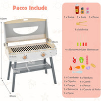 Set di Gioco Barbecue per Bambini, Giocatollo di Barbecue per Bambini con Accessori, Set da Cucina di Barbecue Realistico in Legno, per Ragazzi 3+ Anni