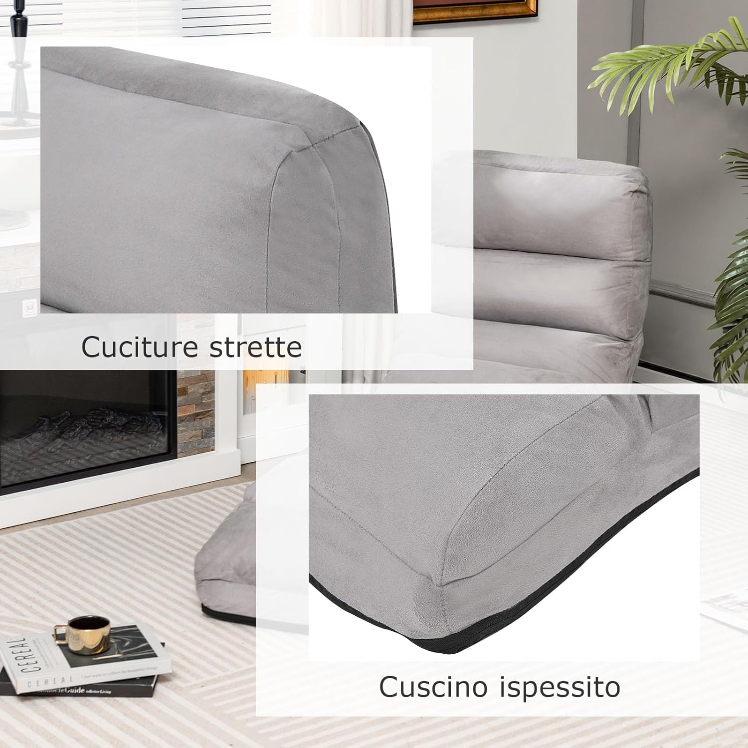 Sedia Pieghevole da Pavimento Portatile, Divano Imbottito, Regolabile in 5 Posizioni, Supporto per la Schiena, Ideale per Rilassarsi Leggere (Grigio)