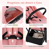 Passeggino Leggero per Bambini, Passeggino da Viaggio con Schienale Regolabile, Passeggino Portatile per Bambini con Schienale Reclinabile e Cappotta Regolabile, per Bambini 0-3 Anni (Rosa)