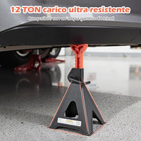 Set di 2 Cavalletti per Auto 12 T, Coppia di Cavalletti di Sostegno con Blocco della Maniglia e Altezza Regolabile 48-75 cm, Cavalletti per Cric per SUV, Berlina, Pickup e UTV
