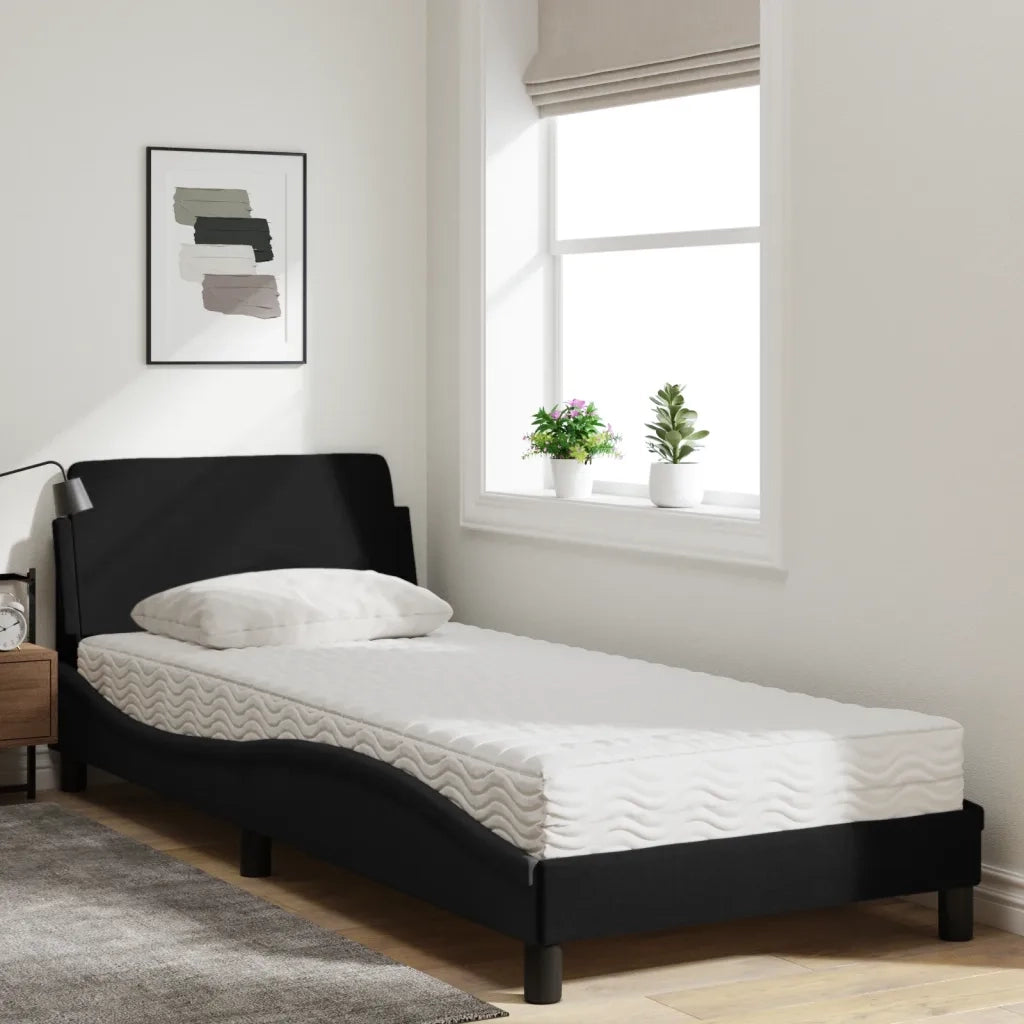 Letto con Materasso-Struttura Letto con Materasso Dover Nero 90x200 cm in Tessuto