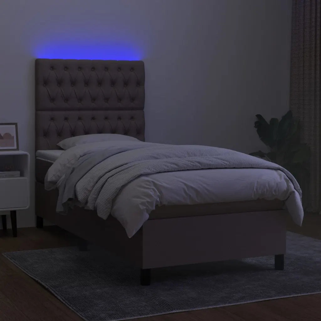 Letto a Molle con Materasso e LED Tortora 90x200 cm in Tessuto cod mxl 60491