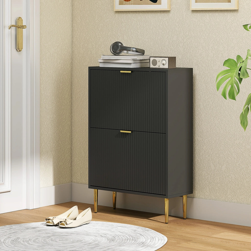 Scarpiera 12 paia con 2 cassetti e ripiani regolabili ¨C zephmum ¨C nero 60x24x91.5cm