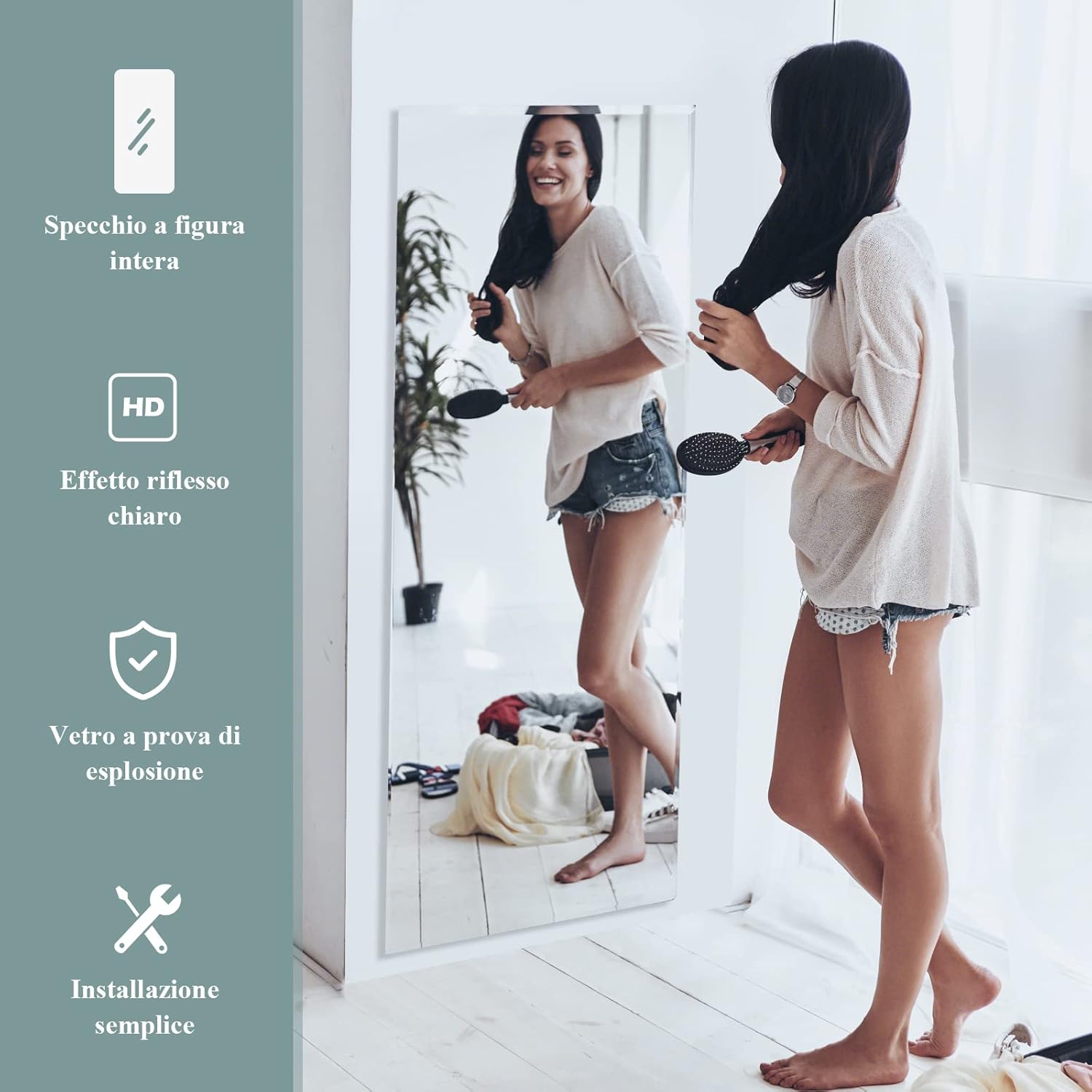 Specchio da Parete 110 x 38 cm, Specchio Rettangolare Montato a Parete, Specchio a Figura Intera per Guardaroba Corridoio Soggiorno