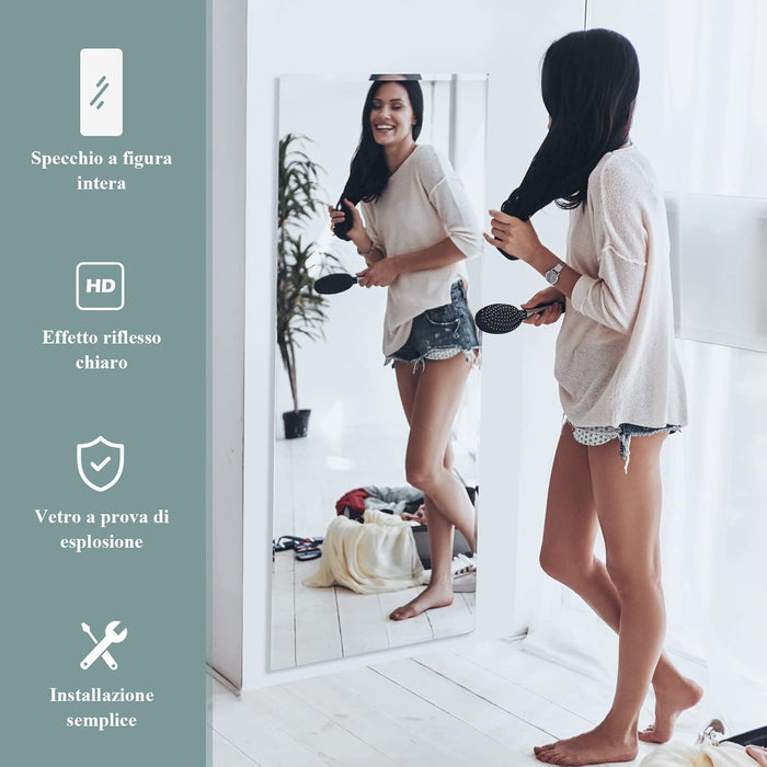 Specchio da Parete 110 x 38 cm, Specchio Rettangolare Montato a Parete, Specchio a Figura Intera per Guardaroba Corridoio Soggiorno