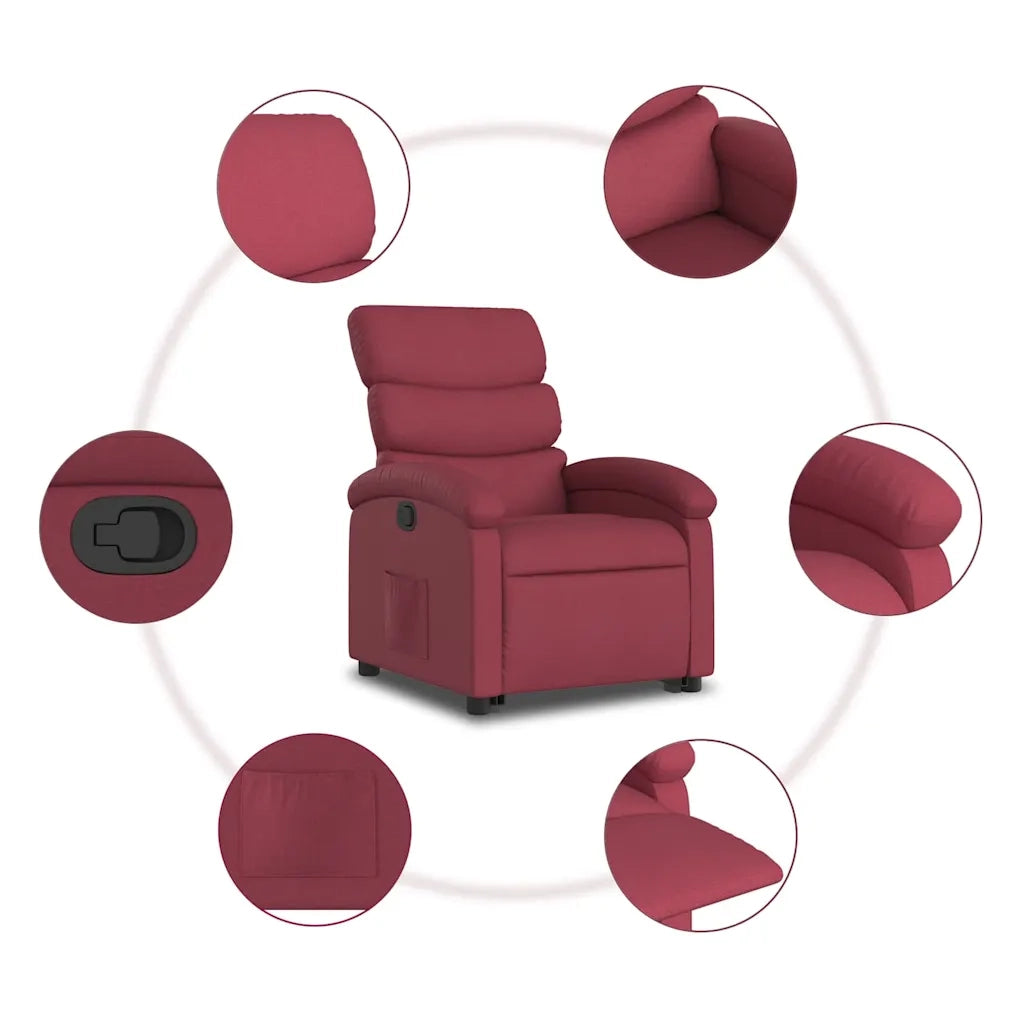vidaXL Poltrona Alzapersona Reclinabile Rosso Vino in Tessuto