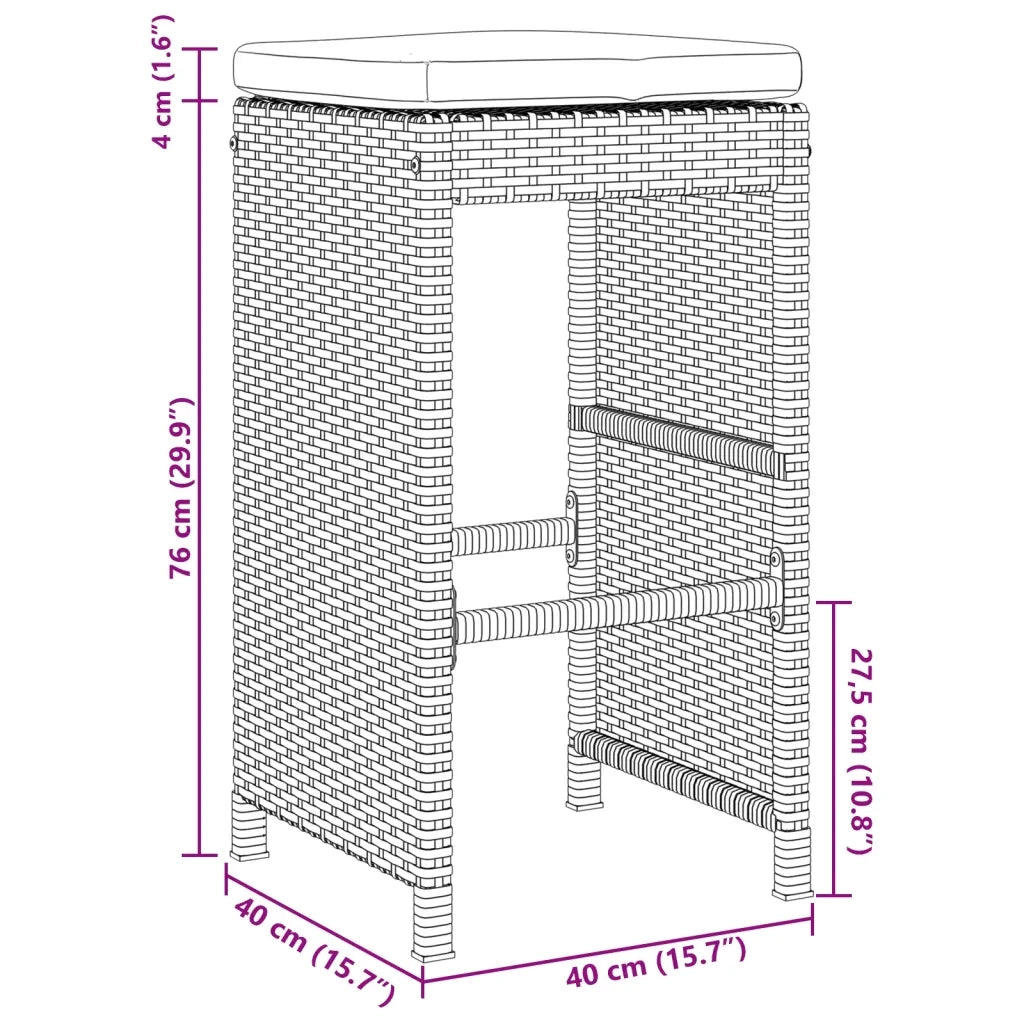 vidaXL Sgabelli da Bar con Cuscini 4 pz Neri in Polyrattan