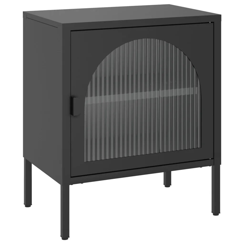 Comodino Nero 50x35x60 cm Vetro e Acciaiocod mxl 105371