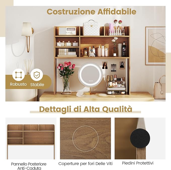 Libreria da Scrivania, Scaffale da Scrivania con 6 Ripiani in Legno, Scomparto Aperto per Monitor 32", Espositore per Dormitori Uffici Studio, 94 x 24 x 85 cm (Naturale)