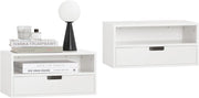 Set di 2 Comodino Sospeso - Mensola da Parete Salvaspazio con Cassetto e Ripiano Aperto, Tavolino da Letto per Camera da Letto, L45 x P25 x A22 cm, Bianco, NKD03-Wx2