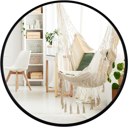 Specchio Rotondo 61 cm, Specchio da Parete con Cornice in Metallo Spazzolato Opaco Antiruggine, Specchio Moderno per Bagno Soggiorno Ingresso