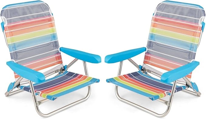 Set di 2 Sedie da Spiaggia, Sedia da Picnic Pieghevole con Braccioli, Schienale Regolabile a 5 Posizioni, Poltrona da in Alluminio Portatile per Pesca, Campeggio (64 cm x 63 cm x 74 cm)